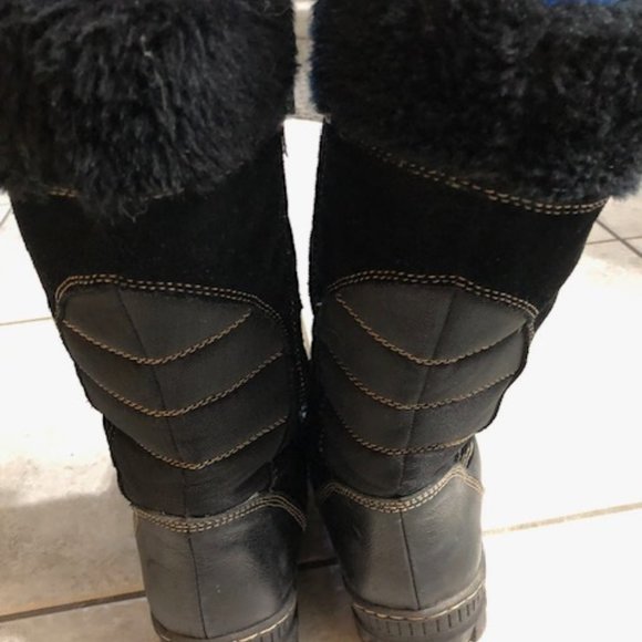 Black leather and suede calf-height winter fur boots - Picture 7 of 13